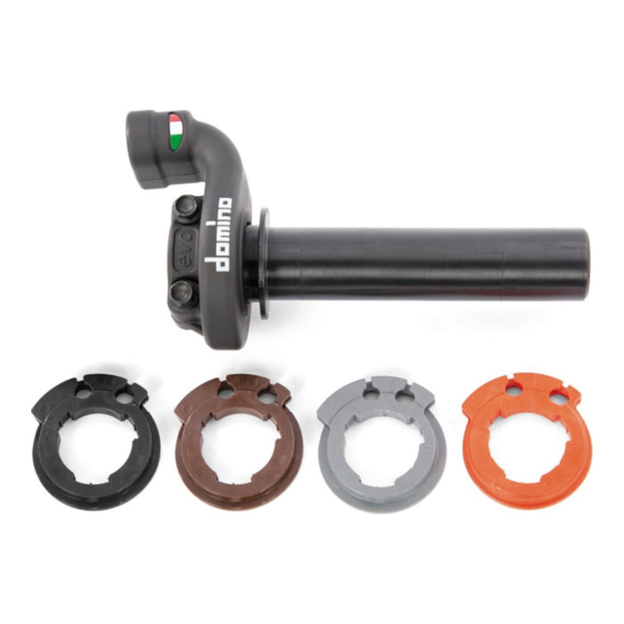 Comando gas bifilo con 4 ghiere, senza manopole DOMINO "KRK EVO" Cross/Enduro bifilo per GAS GAS, HONDA, HUSQVARNA, KAWASAKI, KTM, SUZUKI cod. AV2334