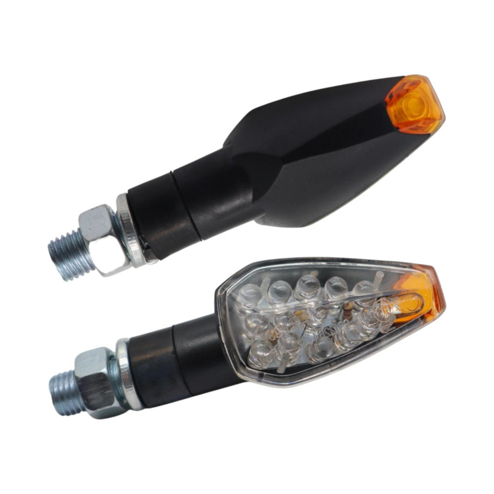 Indicatori di direzione omologati ECE - lente trasparente - luce LED arancione - lunghezza 75mm cod. AV3510
