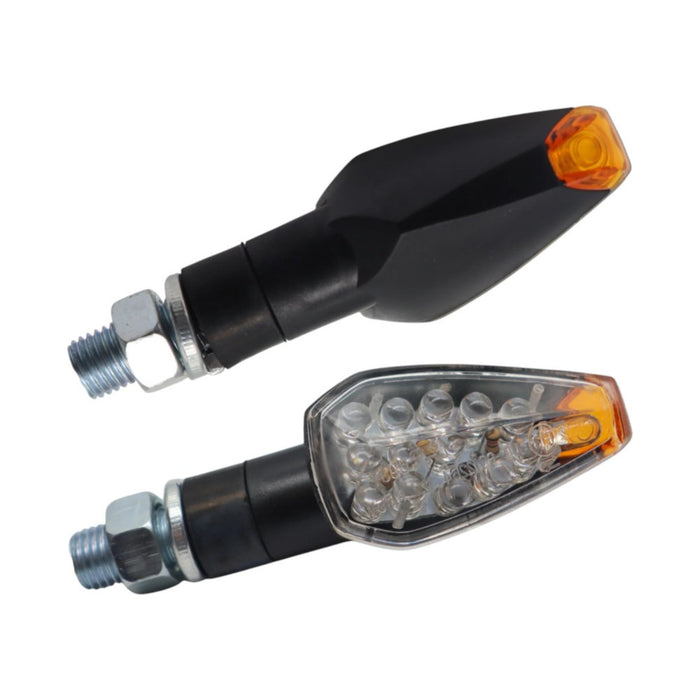 Indicatori di direzione omologati ECE - lente trasparente - luce LED arancione - lunghezza 75mm cod. AV3510