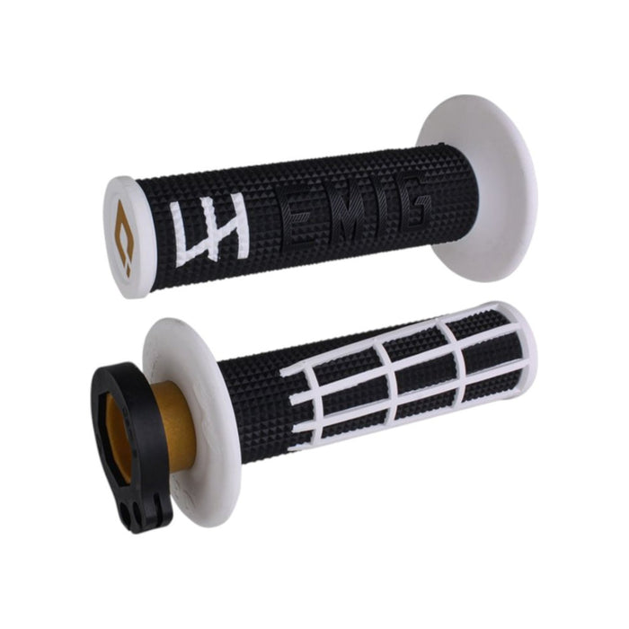 Manopole Lock-ON ODI V2 Emig 2.0 - Nero/bianco per BETA, FANTIC, GAS GAS, HONDA, HUSABERG, HUSQVARNA, KAWASAKI, KTM, SUZUKI, TM ecc. cod. MNL1707NW