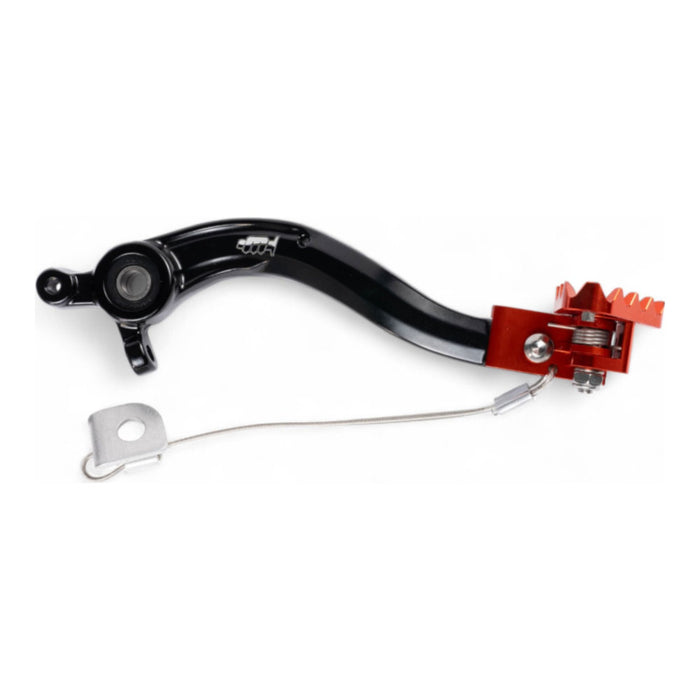 Pedale freno forgiato nero con puntale snodato CNC arancione per KTM cod. PDS916A