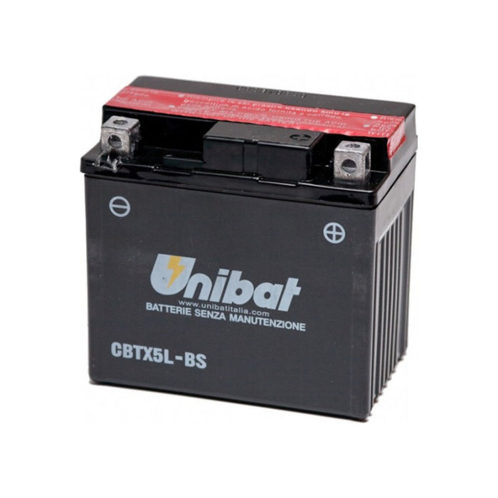 Batteria UNIBAT MF CBTX5L-BS  /  YTX5LBS per APRILIA, BETA, HONDA, HUSABERG, HUSQVARNA, KTM, KYMCO, SHERCO, YAMAHA cod. UB002MF