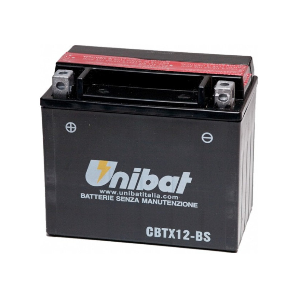Batteria UNIBAT MF CBTX12-BS  /  YTX12-BS per APRILIA, BMW, GILERA, HONDA, KAWASAKI, KYMCO, PIAGGIO, SUZUKI, TRIUMPH, YAMAHA cod. UB012MF