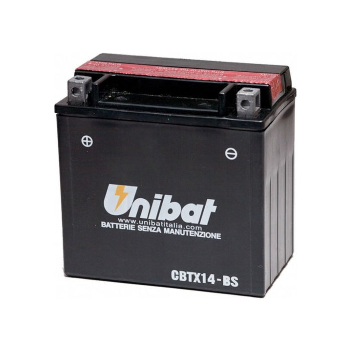 Batteria UNIBAT MF CBTX14-BS  /  YTX14-BS per APRILIA, BMW, HONDA, HUSQVARNA, KAWASAKI, KYMCO, MOTO GUZZI, PIAGGIO, SUZUKI, TRIUMPH ecc. cod. UB016MF