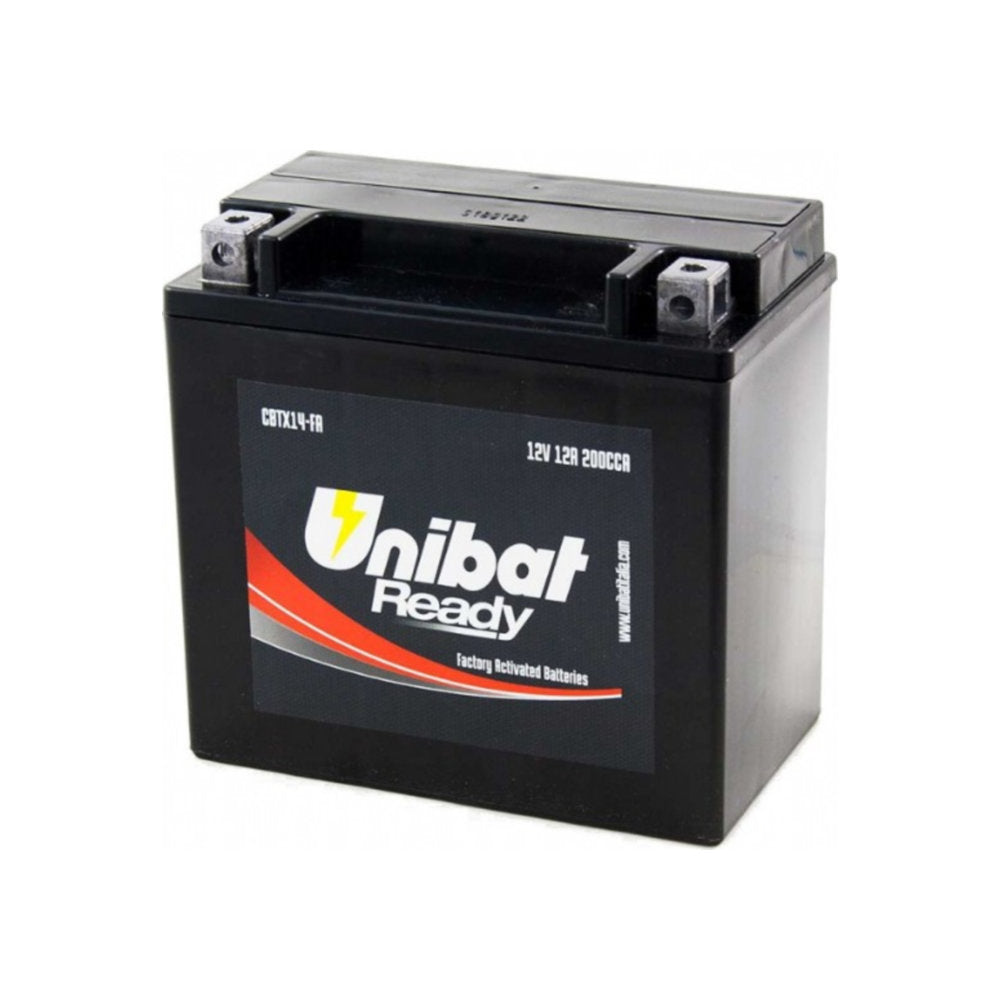 Batteria UNIBAT Ready CBTX14-FA  / YTX14-BS per APRILIA, BMW, HONDA, HUSQVARNA, KAWASAKI, KYMCO, MOTO GUZZI, PIAGGIO, SUZUKI, TRIUMPH cod. UB016RD