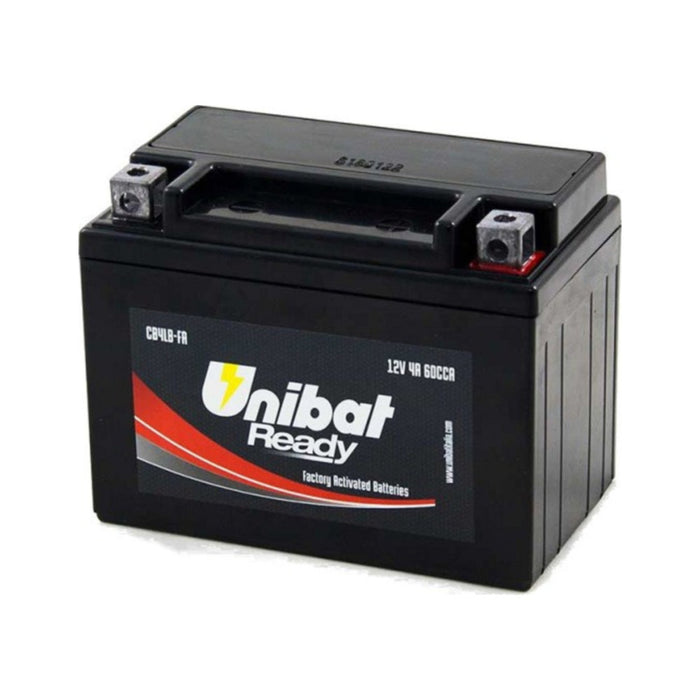 Batteria UNIBAT Ready CB4L-B-FA  /  YB4L-B per APRILIA, DERBI, MALAGUTI, MBK, PIAGGIO, YAMAHA cod. UB021RD