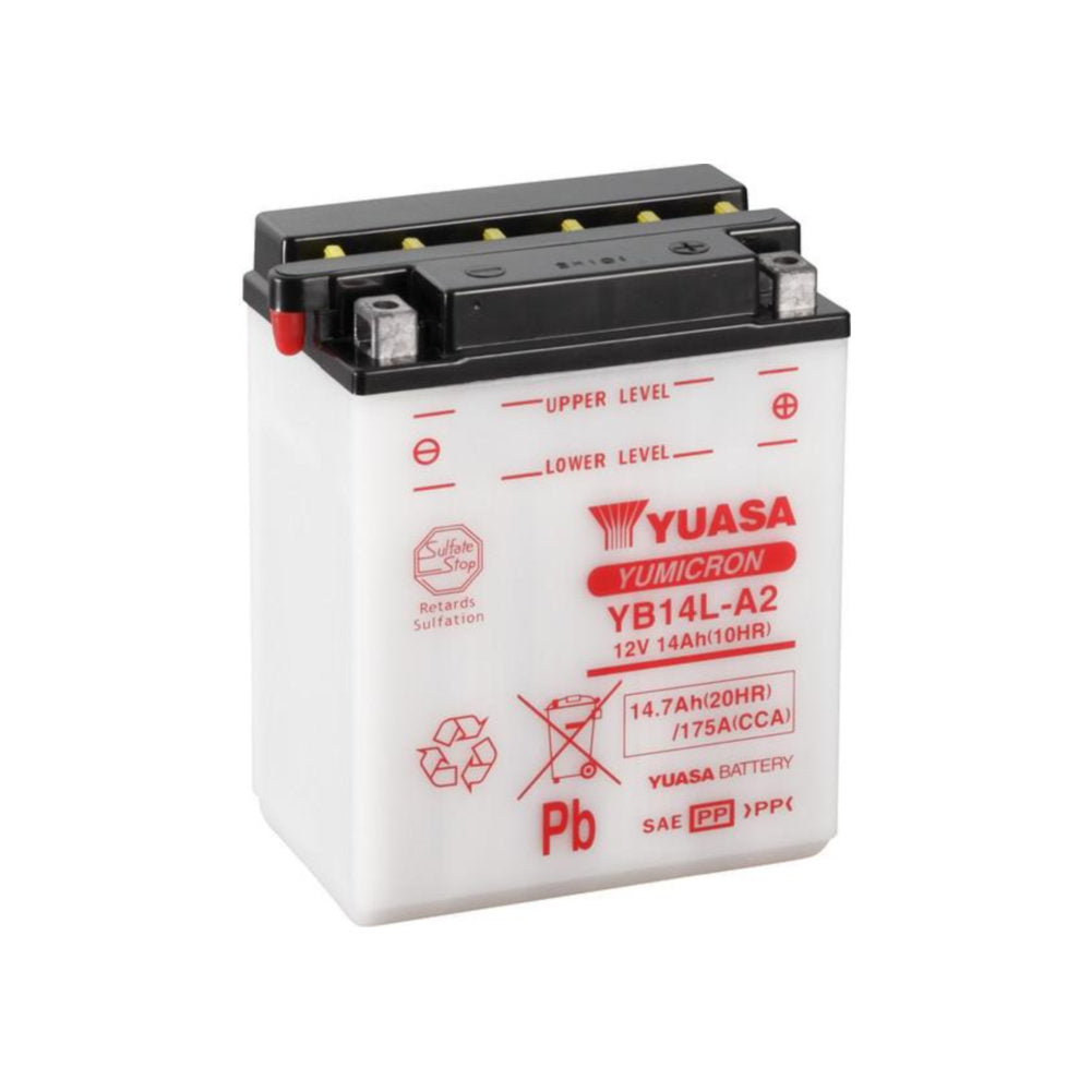 Batteria YUASA YB14L-A2  /  CB14L-A2-SM per APRILIA, GILERA, KAWASAKI, MOTO GUZZI, PIAGGIO, TRIUMPH cod. YU1434
